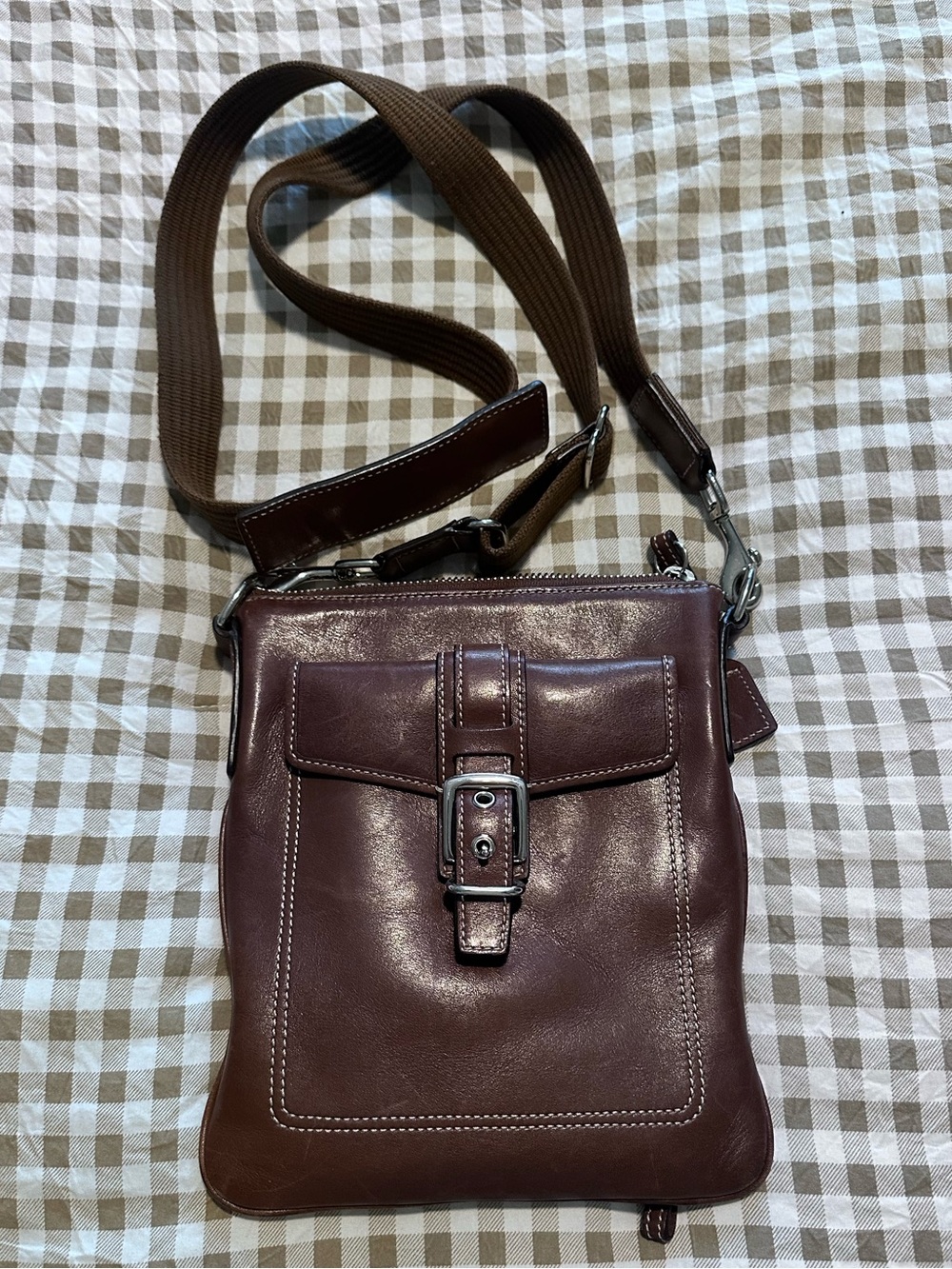 Coach Brown Leather Crossbody Bag with Buckle Detail